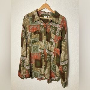 NWT BKE buckle patchwork design boyfriend button down shirt long sleeve